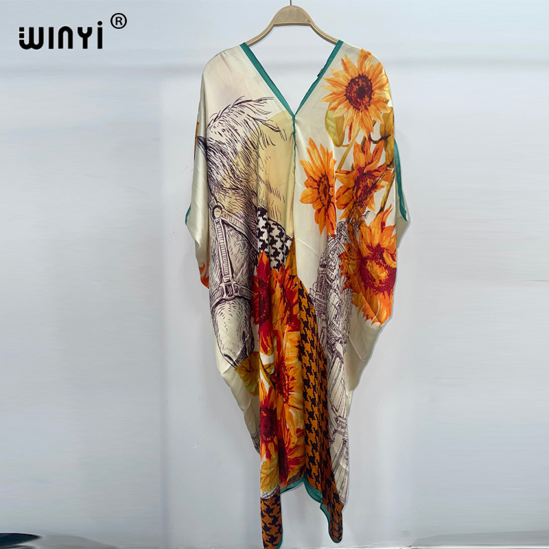 Cover Up Kaftan - WINYI 2023ใหม่แฟชั่นโบฮีเมียพิมพ์ชุดเดรสชายหาดผู้หญิงชุดว่ายน้ำฤดูร้อนสำหรับชุดชายหาดผู้หญิง Robe De Plage Kaftan