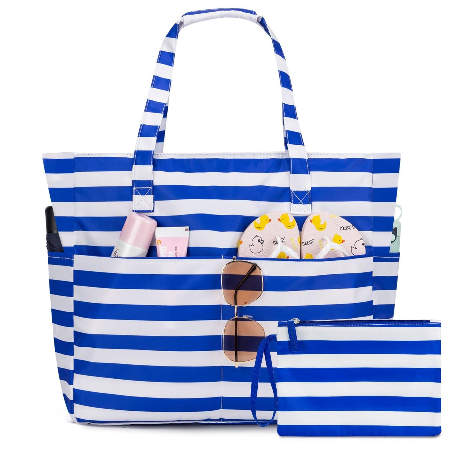 Tote Bag Beach - กระเป๋าชายหาดสำหรับผู้หญิง กันน้ำ กันทราย กระเป๋าถือขนาดใหญ่พร้อมซิป เหมาะสำหรับออกกำลังกาย ท่องเที่ยว