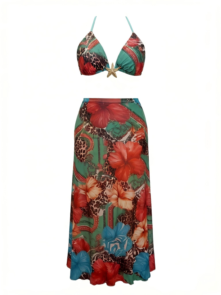เดรสยาวลายดอกไม้สไตล์โบฮีเมียน - Maxi Dress Halter บทวิจารณ์และราคา