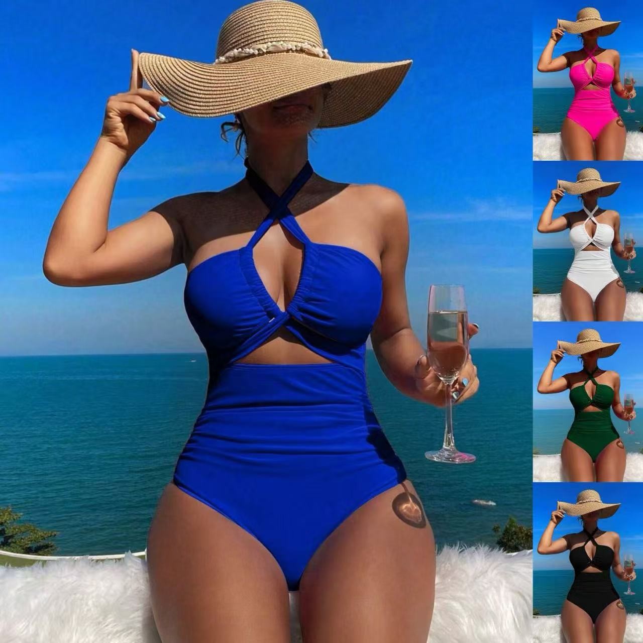ชุดว่ายน้ำผู้หญิงแบบผูกคอ สีดำ - Swimsuit Bikini Ruched บทวิจารณ์และราคา