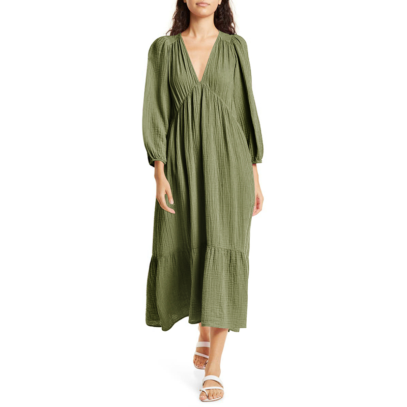 เดรสแขนยาวผ้าฝ้าย100% มัสลินสำ - Linen Dress Wrap บทวิจารณ์และราคา