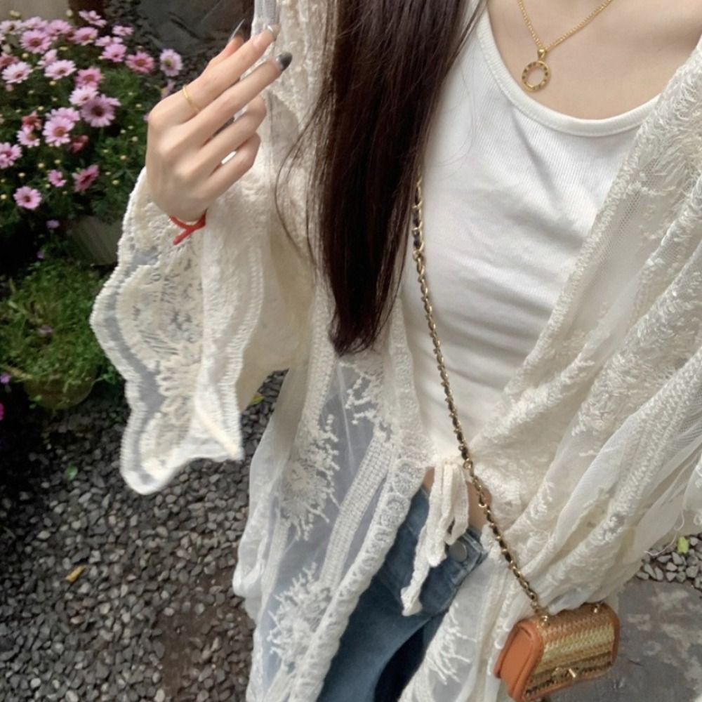 เสื้อคลุมชายหาดแขนยาวแบบโปร่งบ - Kimono Sheer Floral บทวิจารณ์และราคา