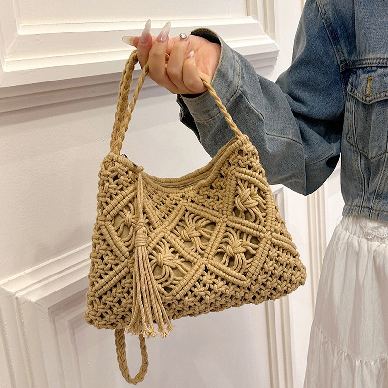 กระเป๋าสานของผู้หญิงกระเป๋าสะพ - Crochet Bag Raffia บทวิจารณ์และราคา