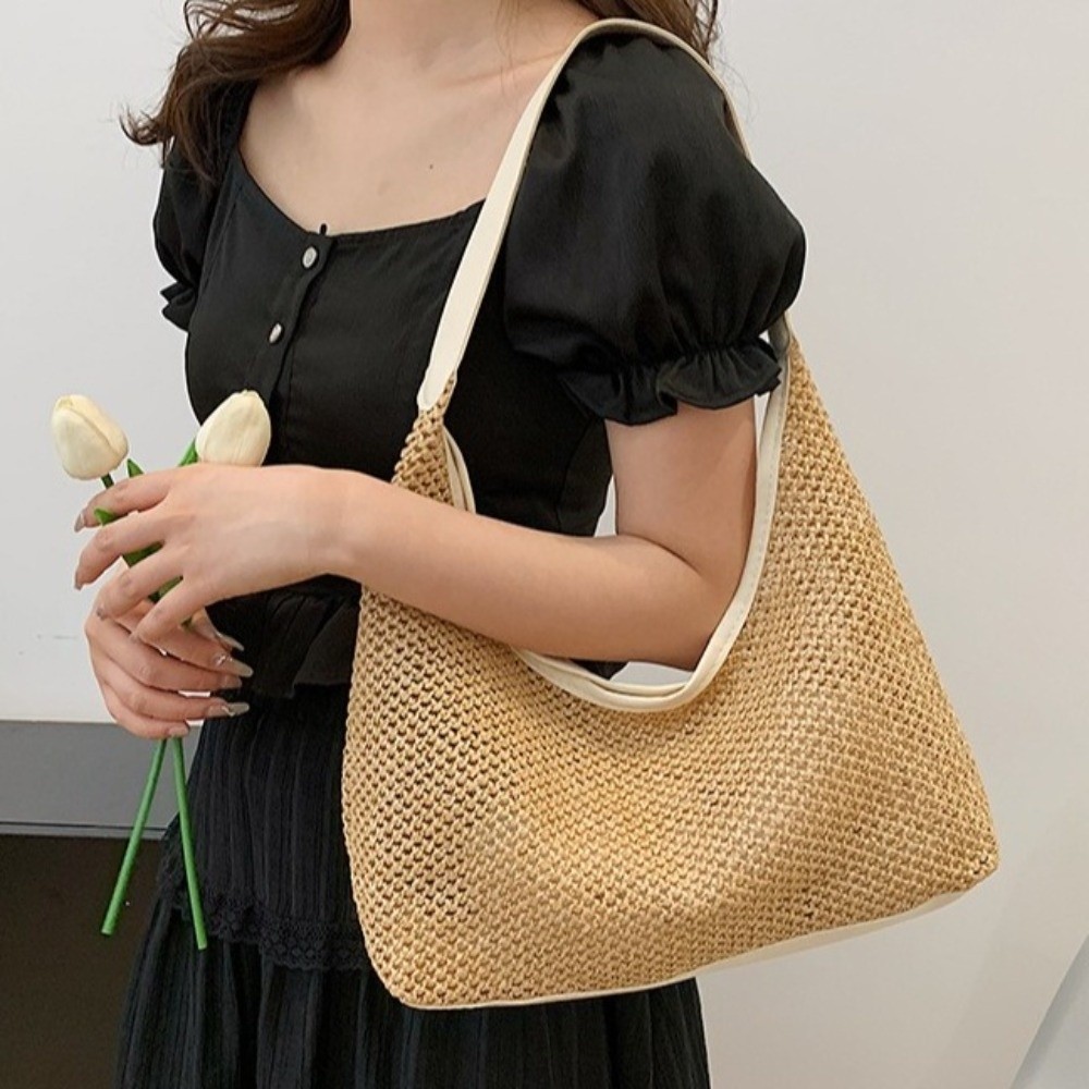 กระเป๋าสานสีพื้นน่ารัก สไตล์โบ - Tote Bag Beach บทวิจารณ์และราคา