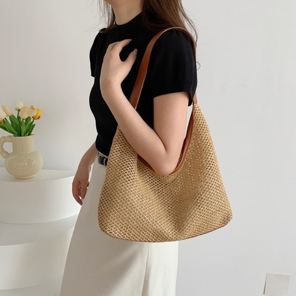 กระเป๋าสานสีพื้นน่ารัก สไตล์โบ - Tote Bag Beach บทวิจารณ์และราคา