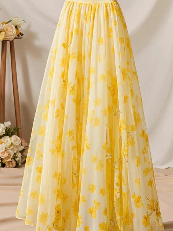 กระโปรงทรงเอเอวสูงสีเหลืองลายด - Midi Skirt Floral บทวิจารณ์และราคา