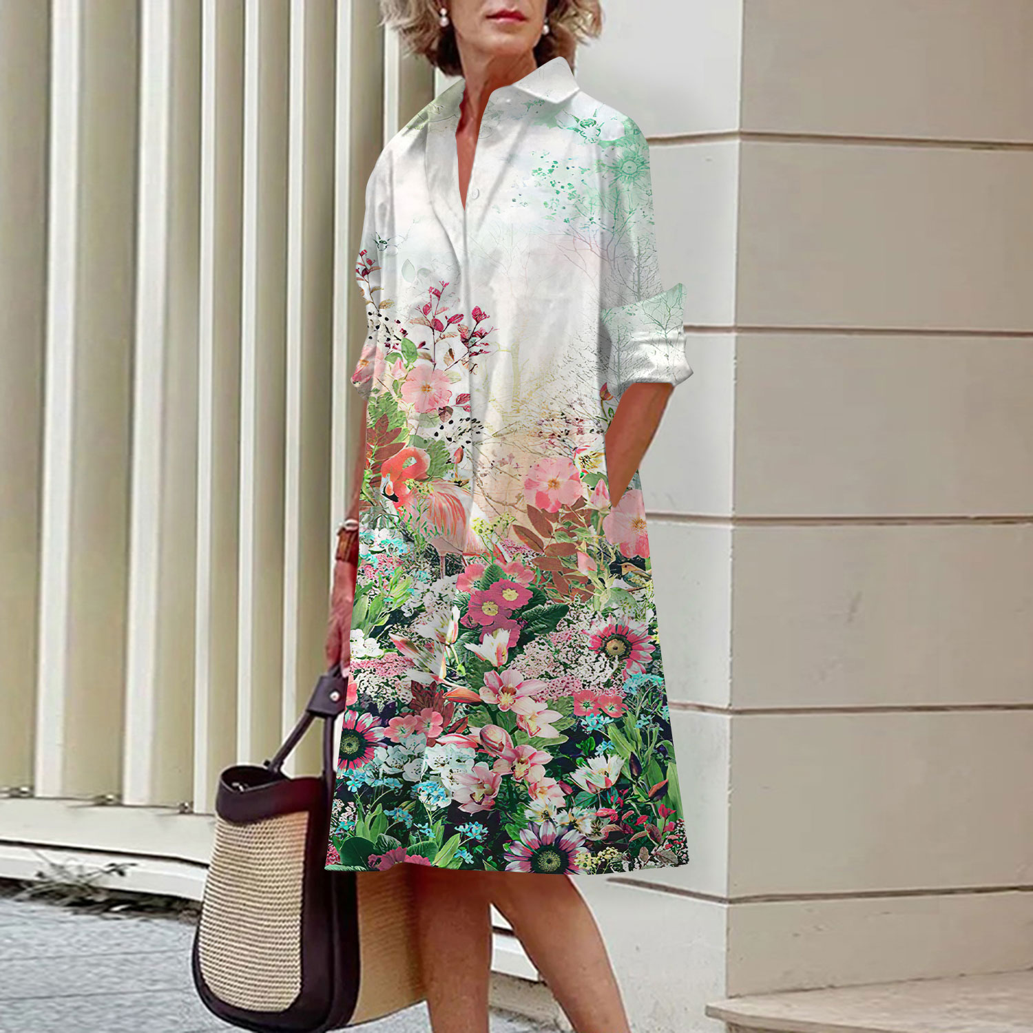 รูปแบบดอกไม้เสื้อชุดผู้หญิงฤดู - Midi Skirt Floral บทวิจารณ์และราคา