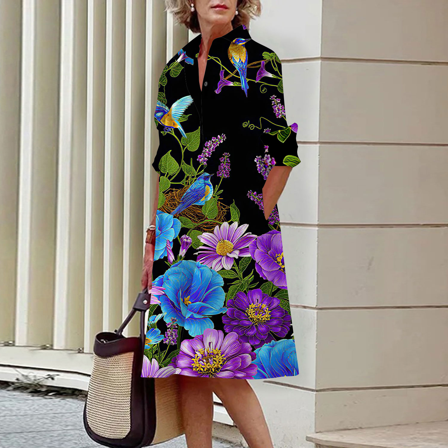 รูปแบบดอกไม้เสื้อชุดผู้หญิงฤดู - Midi Skirt Floral บทวิจารณ์และราคา