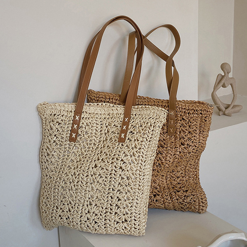 Square Hollow Straw กระเป๋าชาย - Crochet Bag Raffia บทวิจารณ์และราคา