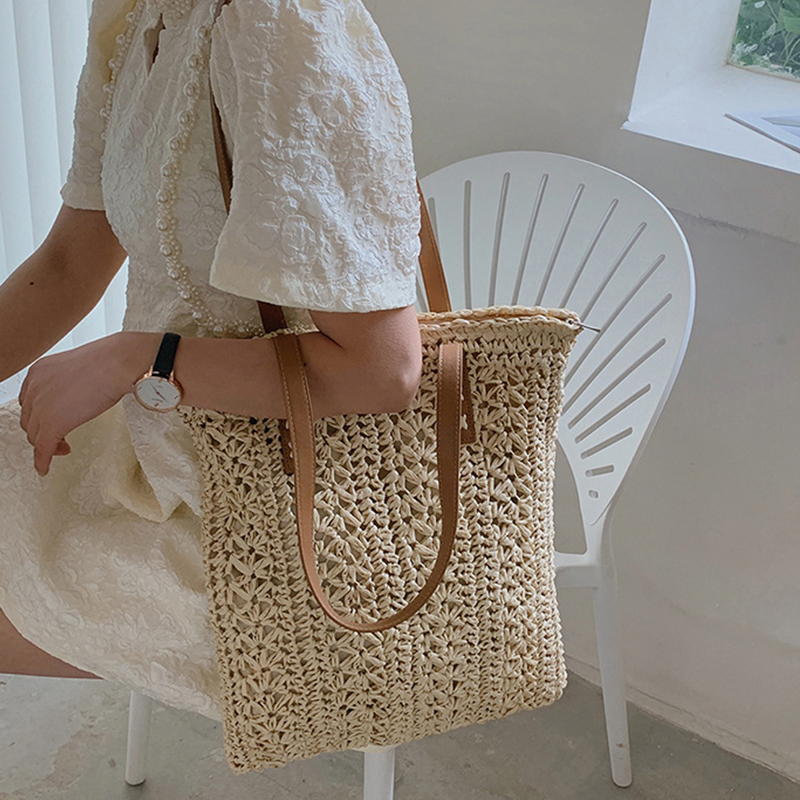 Square Hollow Straw กระเป๋าชาย - Crochet Bag Raffia บทวิจารณ์และราคา