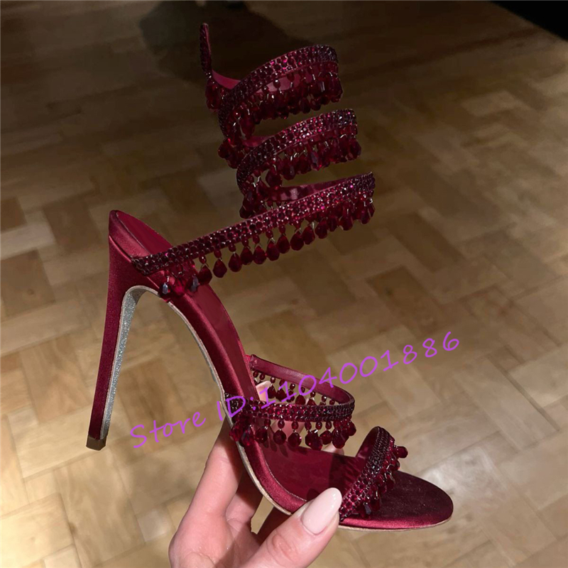 Rhinestone งูรูปร่างข้อเท้า St - Sandal Strappy Heeled บทวิจารณ์และราคา