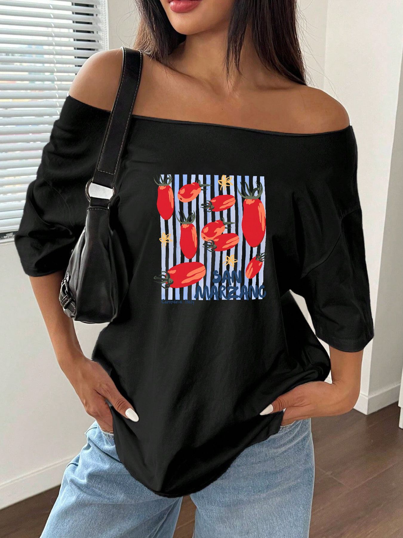 เสื้อยืดโอเวอร์ไซส์พิมพ์ลายมะเ - Blouse Off Shoulder บทวิจารณ์และราคา