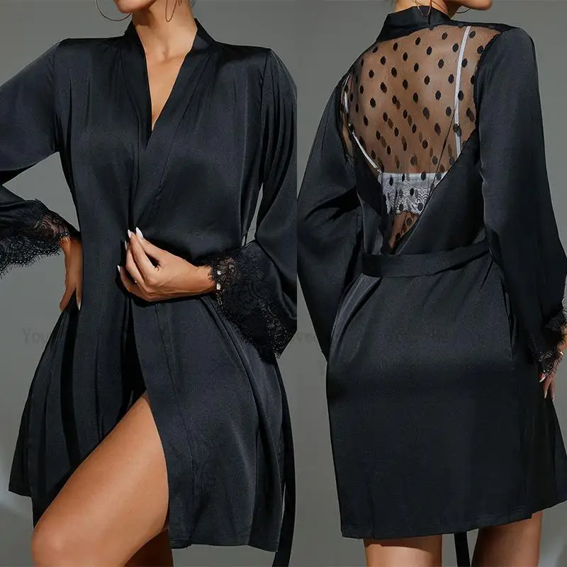 สั้นKimonoสีดําSheerตาข่ายRobe - Kimono Sheer Floral บทวิจารณ์และราคา