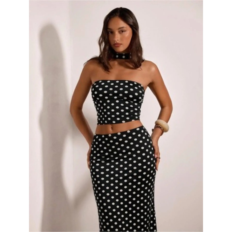 ชุดเซ็ตเสื้อครอปเอวสูงลายจุดสไ - Crop Top Crochet บทวิจารณ์และราคา