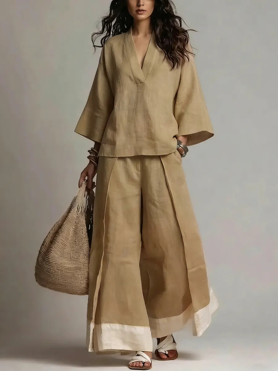 ชุดเซ็ตผ้าฝ้ายลินินคอวีสำหรับฤ - Linen Pant Wide บทวิจารณ์และราคา