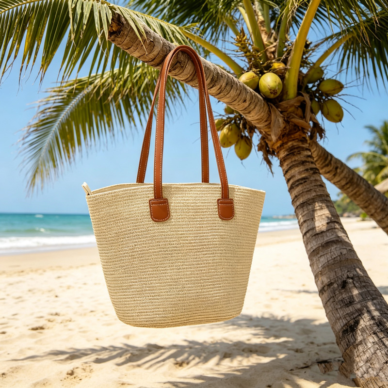 CLAREGQI กระเป๋าโท้ทสานสีพื้นส - Tote Bag Beach บทวิจารณ์และราคา
