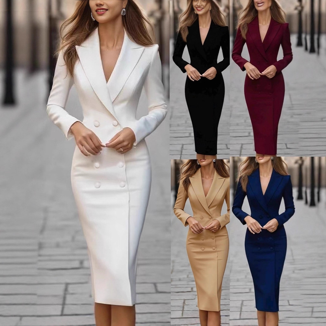 ชุดเดรสสีพื้นทรงเข้ารูป กระดุม - Linen Dress Wrap บทวิจารณ์และราคา