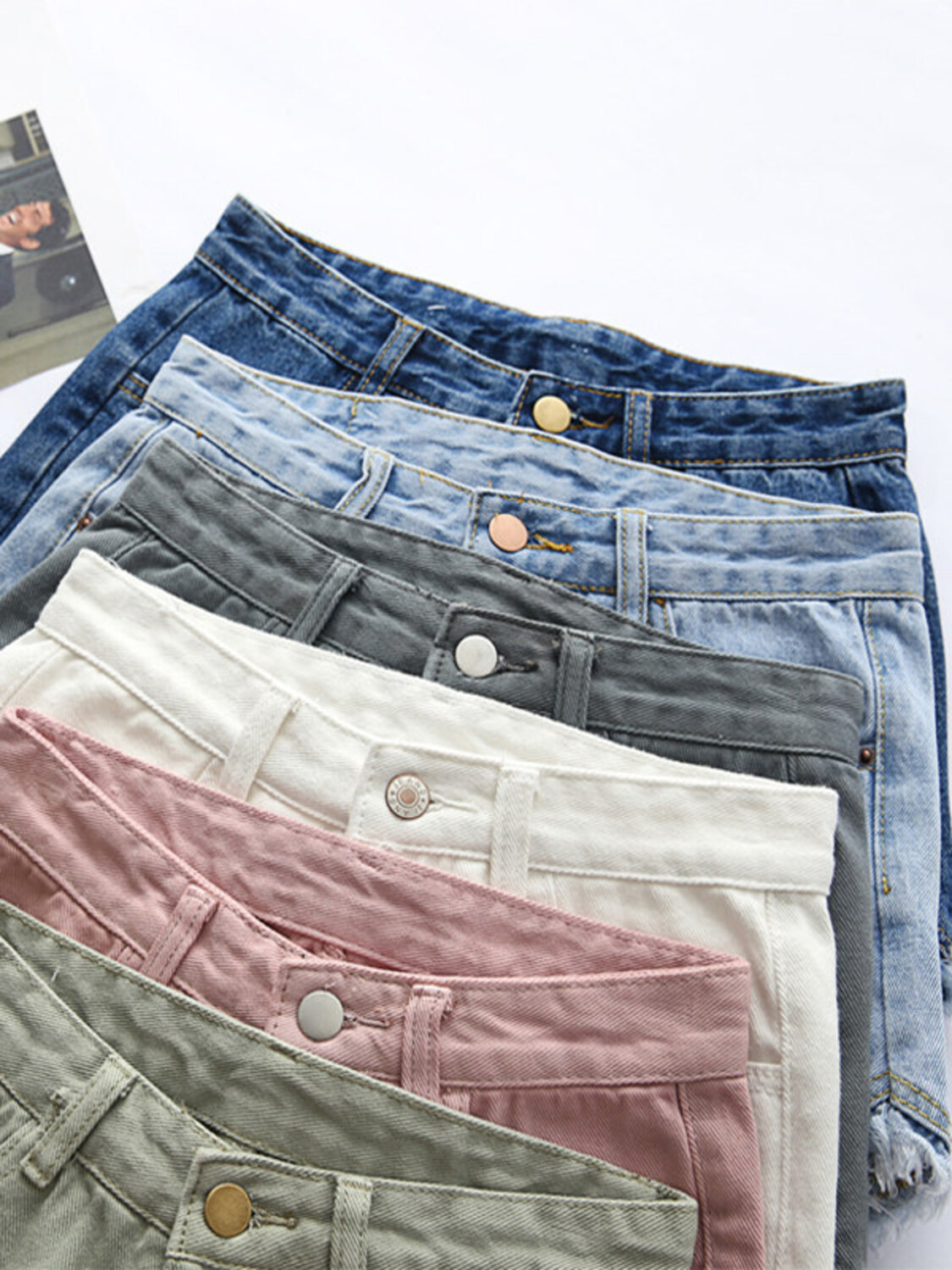กางเกงยีนส์ขาสั้นเอวสูงสำหรับผ - Shorts Denim Frayed บทวิจารณ์และราคา