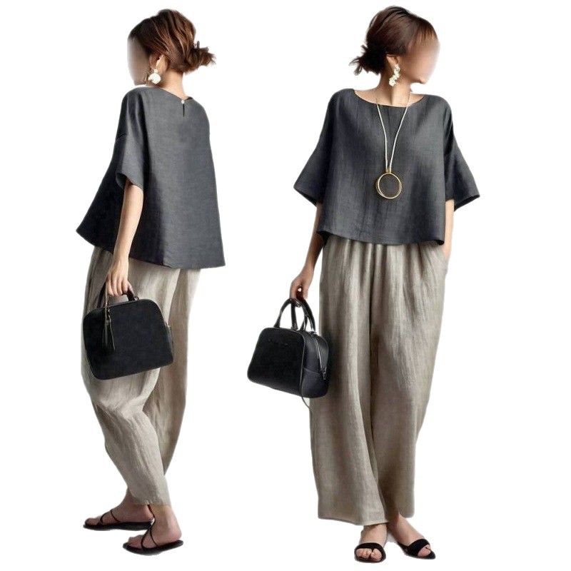 ชุดเซ็ตสองชิ้นสำหรับผู้หญิง เส - Linen Pant Wide บทวิจารณ์และราคา