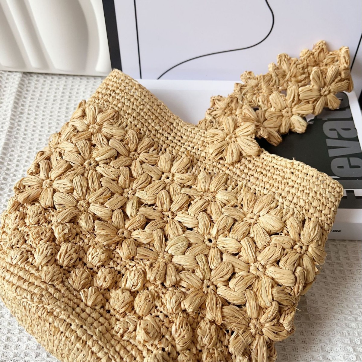 กระเป๋าถือสานทรงถังสำหรับผู้หญ - Crochet Bag Raffia บทวิจารณ์และราคา