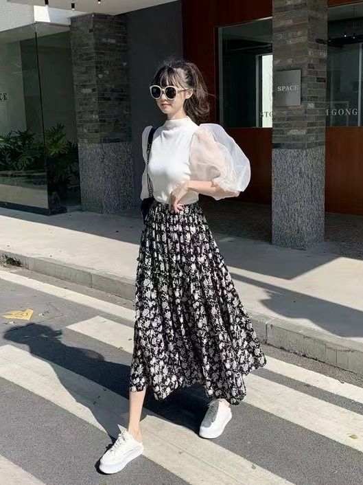กระโปรงทรงเอลายดอกไม้ ไซส์ใหญ่ - Midi Skirt Floral บทวิจารณ์และราคา