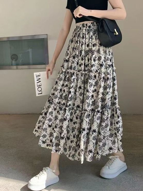 กระโปรงทรงเอลายดอกไม้ ไซส์ใหญ่ - Midi Skirt Floral บทวิจารณ์และราคา